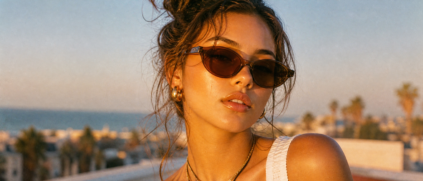 Lunettes cat-eye Y2K Mirage Lola portées — look été tendance, style Y2K mode femme