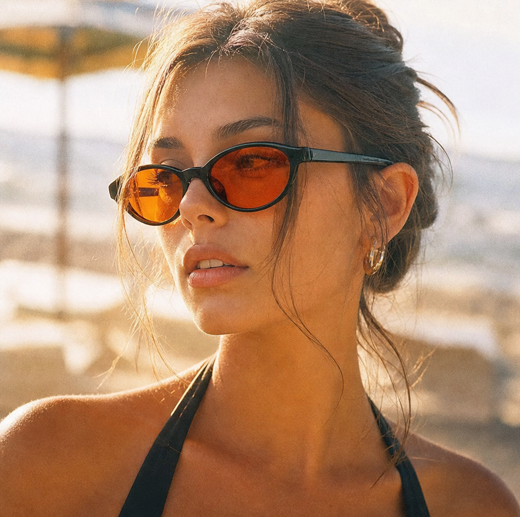 Lunettes de soleil cat-eye Mirage Lola — coloris orange noir, look Y2K coloré